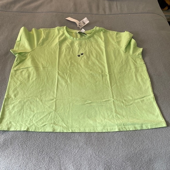 Topshop NWT Lime Green Embroidered Paw Print Motif Short Sleeve Shirt - Size 12 - Picture 3 of 7